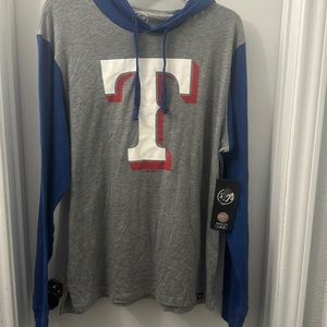 NWT Texas Rangers size small Men's 47 Brand Pullover Hoodie gray/blue